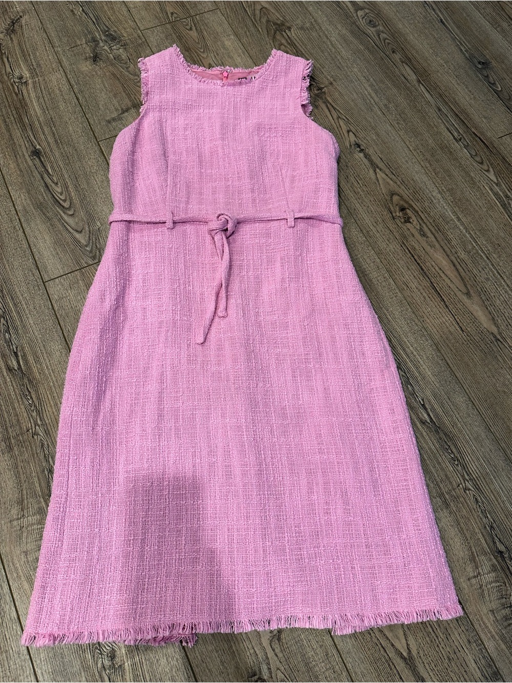 Vintage J. Crew Boucle Pink Textured Dress with Waist Tie Detail Size 0